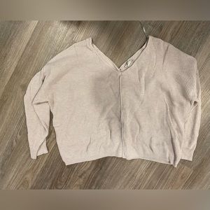 wide neckline sweater for over the shoulder style with buttons down backside